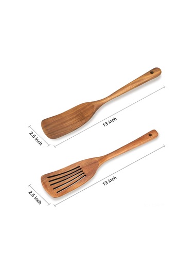 Springsun 2 Parça Akasya Ahşap Mutfak Spatula Seti: Kaymaz Tencere Uyumlu Düz Ve Delikli Spatula, Toksik Madde Free, Gönüllü Kullanim, Ergonomik Kollu