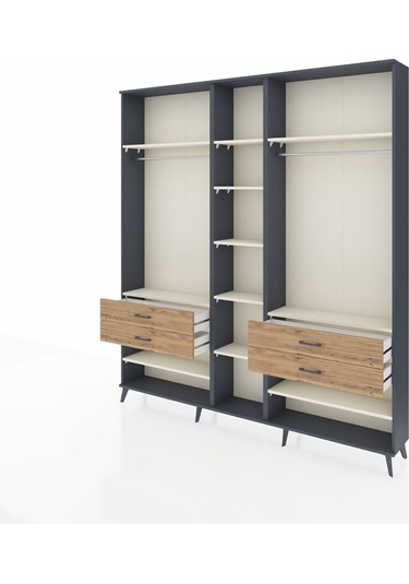 Arges Dolap 11 Raflı 4 Çekmeceli 2 Askılı 220x30x243 Antrasit-aytaşı/çam Aytası/atlas Çam