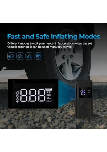 Teltree Kablosuz Araba Lastik Pompa 150 Psi - Otomobil, Motosiklet, Bisiklet İçin Hızlı Şişirme, Akıllı Ekran, Otomatik Kapatma Ve Powerbank Özelliği