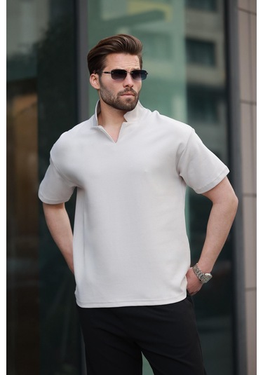 Madmext Taş Rengi Polo Yaka Erkek Basic T-shirt E7145 Taş Rengi