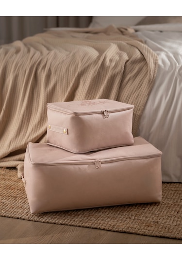 Çiçek Desen Baskılı 2'li Hurç - Pudra 8684427147641 Pudra