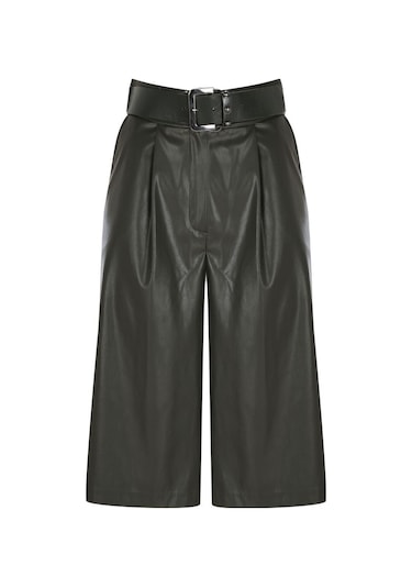 Kadın Suni Deri Bermuda Şort Frn61080 Yeşil