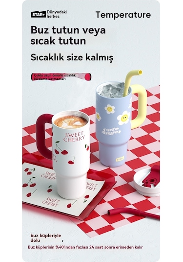 Kız Çocuk Büyük Kapasiteli Termos Bardak-mavi