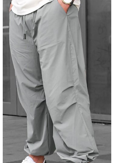 Madmext Boyalı Gri Regular Fit Erkek Paraşüt Pantolon 6504-boyalı Gri Açık Gri