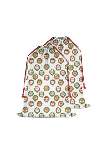 Büyük Noel Baba Hediye Çantası, Pamuklu Kordonlu, Yeniden Kullanılabilir Noel Karakter Gülü