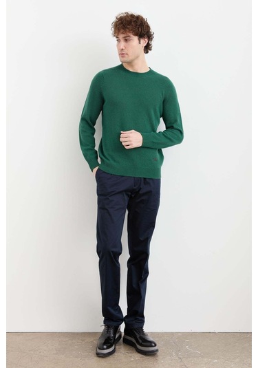 Desen Triko Erkek Sıfır Yaka Basic Yün Kazak 23525 Ö. Başı Yeşil