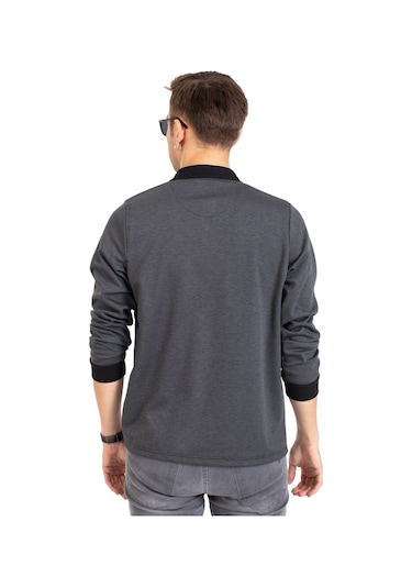 Erkek Orta Yaş ve Üzeri Polo Yaka Cepli Uzun Kollu Fitilli Mevsimlik Sweatshirt 1219-Füme-Füme