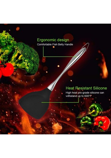 Yapışmaz Tencereler İçin 14-1/5 İnç Silikon Wok Spatula, Bpa İçermeyen 600 F Paslanmaz Çelik Spatula