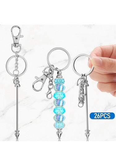Gatherco 26 Adet Boncuklu Anahtarlık Çubuğu, Boncuklu Anahtarlık, Kolye Yapımı İçin Boncuklu Anahtarlık, Anahtarlık Yapımı İçin Boş Anahtarlık Aksesuarları