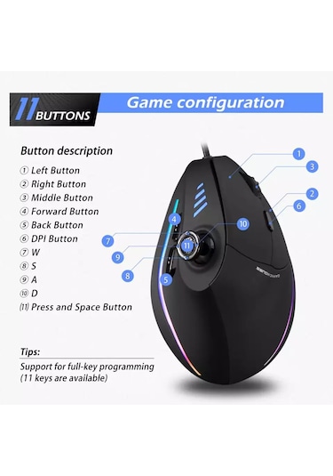 Zelotes C-18 10000 DPI Dikey Ergonomik Optik Oyuncu Mouse