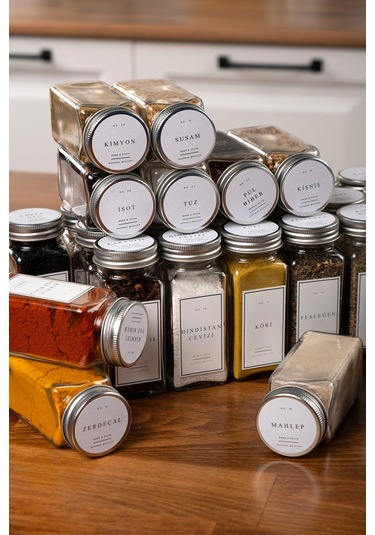 Mienda Home 18'li Cam Baharatlık Seti Siyah Kapaklı Ve Etiketli Baharatlık Takımı Mh00syh18 Siyah - Şeffaf