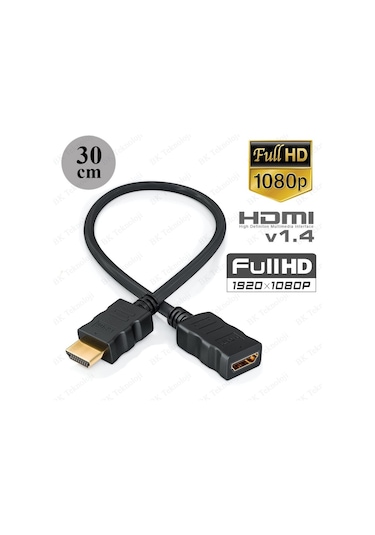 Hdmı 1.4 Erkek-Dişi Kısa Uzatma Kablosu 3D Full Hd - 30Cm