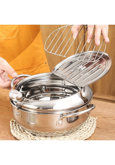 Derin Kızartma Tencere Derin Kızartma Tencere Paslanmaz Çelik Termometre