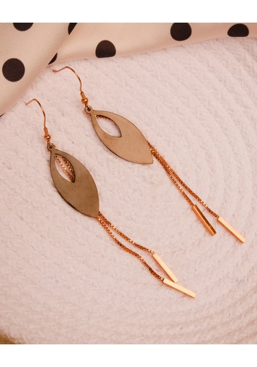 Lekka Design Sallantılı Zincir Siyah Damla Çelik Kadın Rose Küpe Rose Gold
