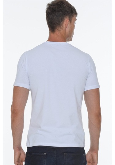 T8568 Dewberry V Yaka Erkek T-shırt-beyaz Beyaz