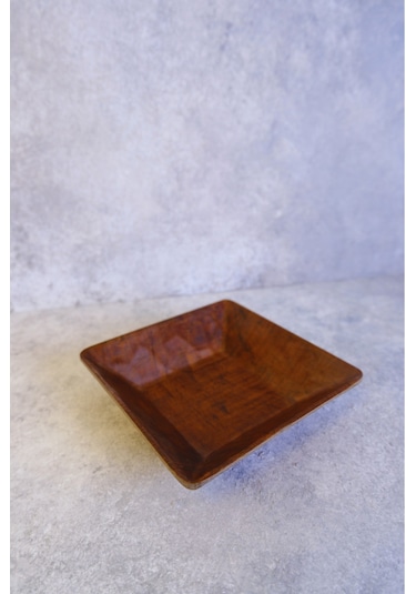 Justwood 4 Lü Ligna Melamin Ahşap Rölyefli 18x18 Cm Salata Tabağı, Sunum Tabağı, Çerez Tabağı, Sunumluk, Kase Koyu Kahverengi
