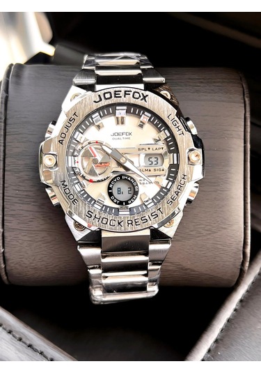 Joefox Çelik Kordon Dijital Ve Analog 2 Yıl Garantili 3 Atm Suya Dayanıklı Erkek Kol Saati Joe.cl09 Gümüş