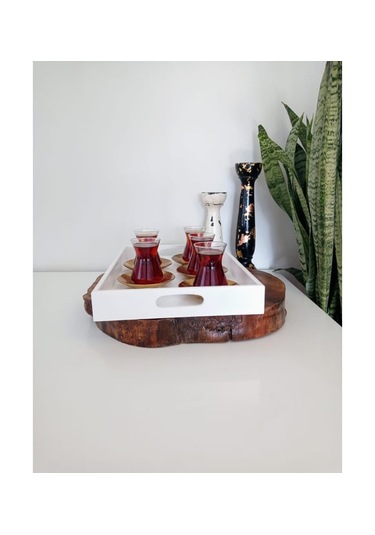 Beyaz Sunum Tepsisi Dekoratif Kahve, Söz, Nişan, Sunum , Beyaz Ahşap Servis Tepsisi Beyaz