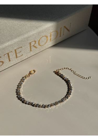 Çift Renk Dorika Kadın Çelik Bileklik Altın & Gümüş Parlak Tasarım Altın