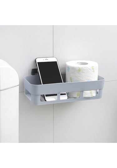 Banyo Rafı Yapışkanlı Depolama Rafı Köşe Duş Rafı Mutfak Ev Dekorasyonu Gri