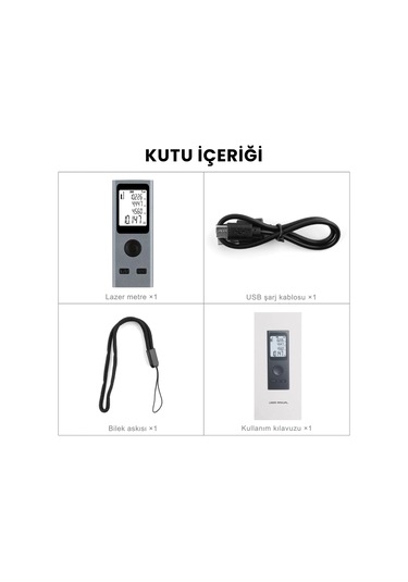 Shopytech Mini Usb Şarjlı Lazer Metre 50 M Dijital Mesafe Ölçer Alan/hacim Hesabı Pisagor Sürekli Öl 1 Adet