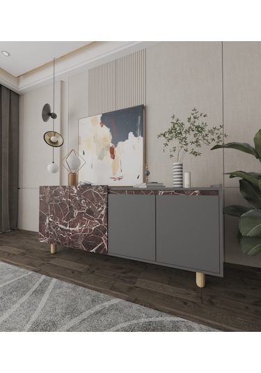 Ravenna Modern Konsol 180 Cm Mermer Desen - Antrasit Bordo -antrasit