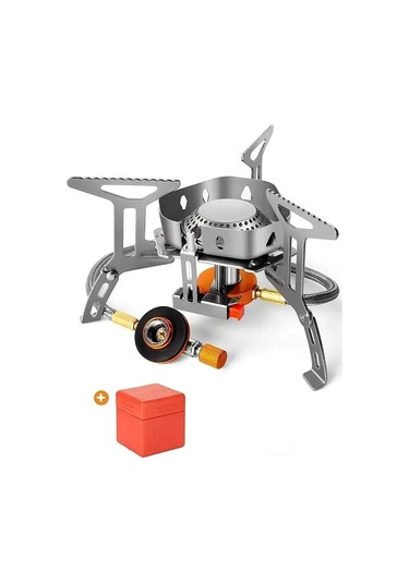 Yunboo Dışarıda Kullanıma Uygun Rüzgar Direncili Çıkırık Tipi Kamp Gaz Sobası - Elektronik Ateşleme, Düz Gaz Bağlantısı, Taşınabilir Piknik Ocak Gümüş