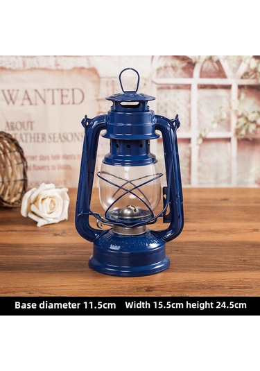 Yaozixa Klasik Demir Makyajlı Cam Fener, Nostaljik Dekoratif Alet, Taşınabilir Outdoor Kamp Lamba, Mavi Vintage Tasarım