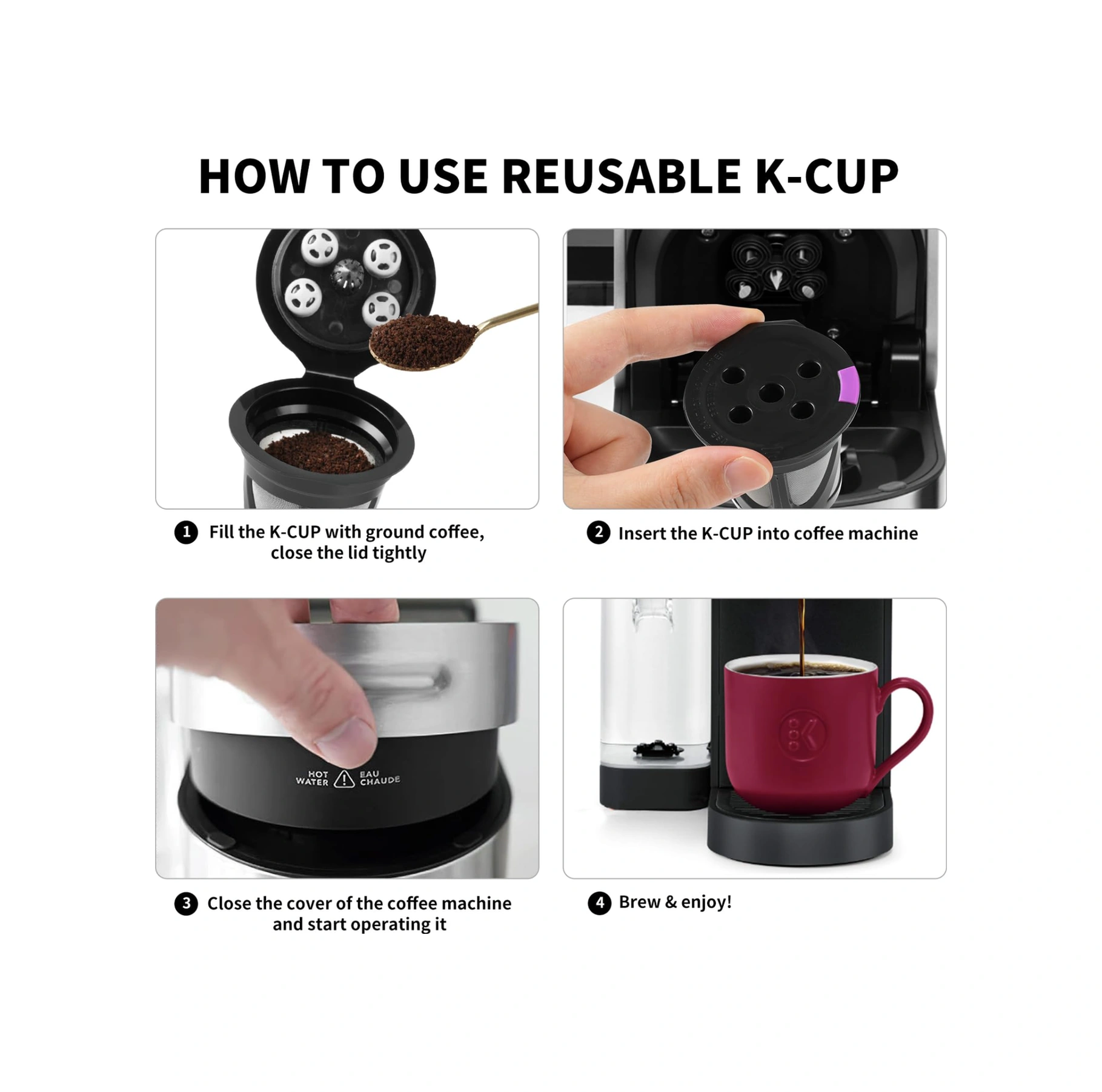 Youtek Keurig Uyumlu Yeniden Kullanılabilir Kahve Filtresi K-supreme, K-elite, 2.0/1.0 Desteği - Siyah 4'lü Paket Siyah