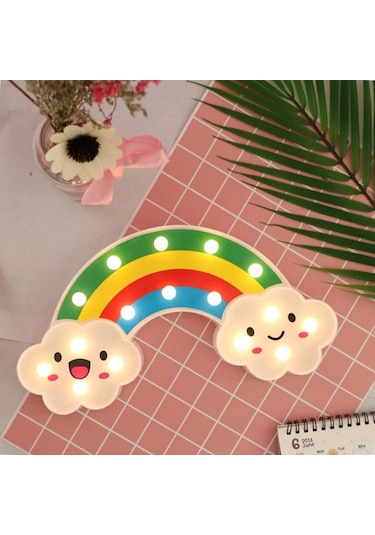 Gülen Bulutlu Gökkuşağı Led Gece Lambası Çok Renkli
