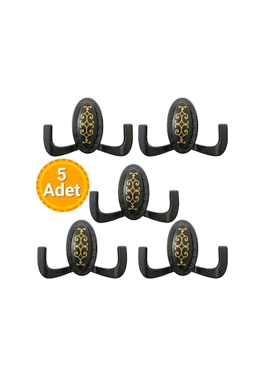 5 Adet Metal Vestiyer Askılığı - Mat Siyah, Desenli, Dayanıklı, Elbise Ve Mobilya Askılığı Siyah - Siyah