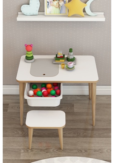 Moniev Çocuk Çalışma Masası Oyun Ve Etkinlik Masası Tekli Masa Beyaz Beyaz