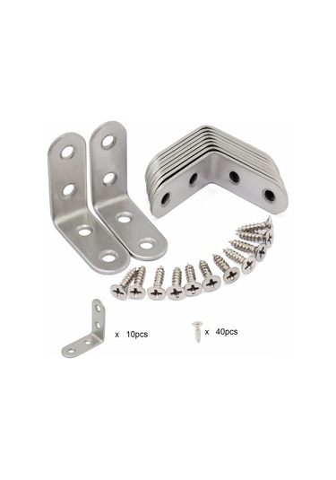 Youtek 10 Adet Paslanmaz Çelik 90 Derece Açı Braketi - 40x40mm, 4 Delikli, 40 Vidalı, Dayanıklı Raf Ve Mobilya Donatı Diğer