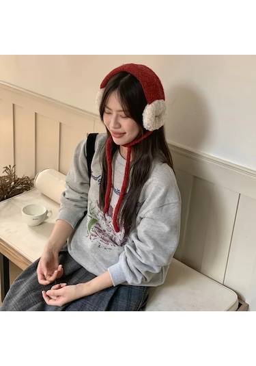 Primepickings 2025 Yeni Kore Tarzı Siyah Kulaklık, Kadın Kışlık Ayarlanabilir Kulak Koruyucu