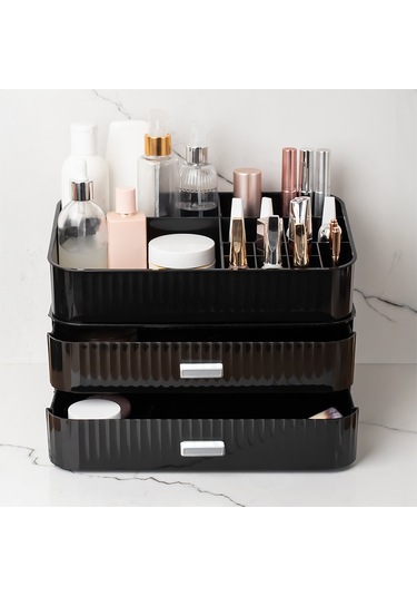 Porsima 0620 3 Katlı Siyah Makyaj Organizeri Saklama Kutusu