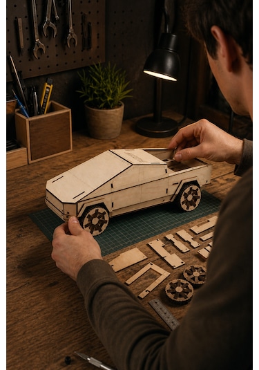 Ahşap Cybertruck Maketi Kendin Yap Dıy Dekoratif Kit - 3d Puzzle
