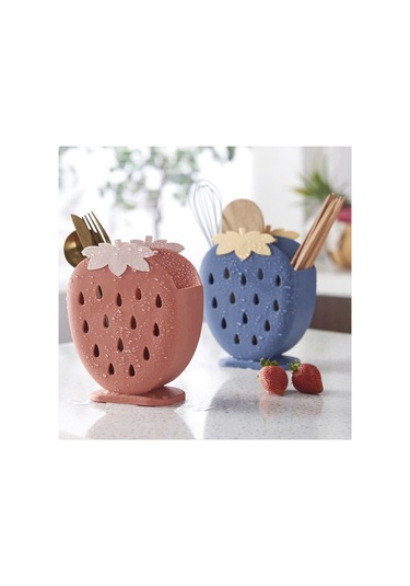 Xurunkeji Sevimli Çilek Çubuk Tutucu, Süzgeç Rafı, Mutfak Eşyaları Depolama Rafı, Süzgeç Kaşık Çatal Bıçak Raf Tutucu Kırmızı Kırmızı