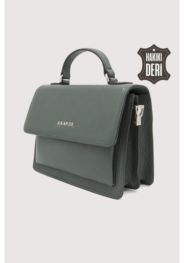 Hakiki Deri Kadın El Çantası Haki Smr9022 Haki
