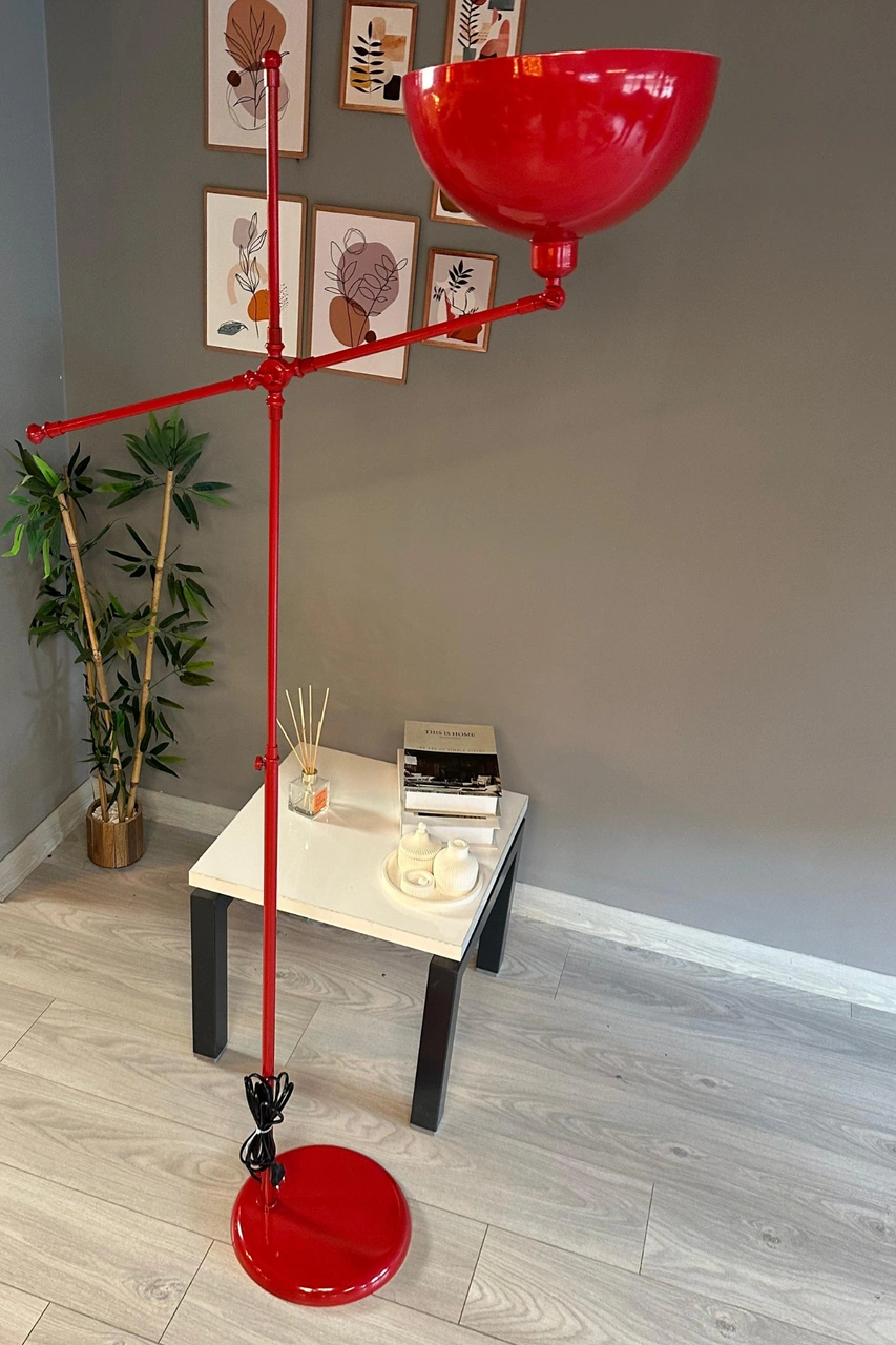 Kırmızı Makas Gövde Lambader Hareketli Başlık Modern Dekoratif Metal Oturma Odası Çalışma Odası Zemin Lambası Kırmızı