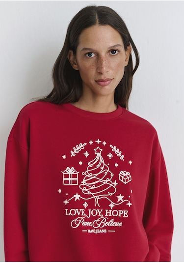 Mavi - Yılbaşı Temalı Kırmızı Sweatshirt 1s10507-70390 Kırmızı