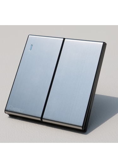 MERALLI INOX 2'li anahtar, hakiki fırçalanmış paslanmaz çelik, çerçevesiz 86×86 Modüler  kasa dahil