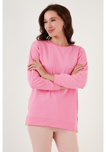 Lela Pamuklu Regular Fit Bisiklet Yaka Basic Bayan Sweat 5863569 Şeker Pembe