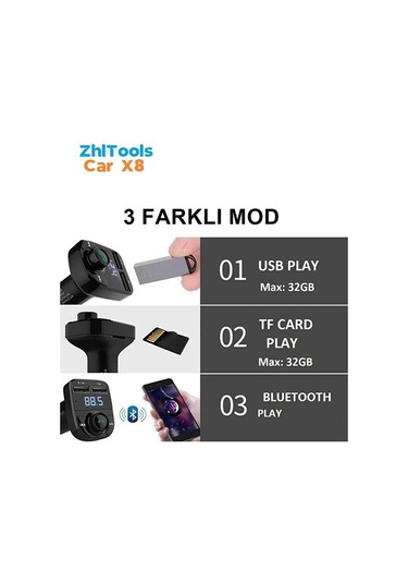 Zhltools Car X8 Otomobil Fm Transmitter Bluetooth Usb Mp3 Sd Kart