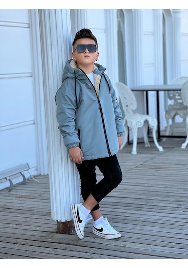 Erkek Çocuk Kapüşonlu İçi Kürklü Mont Km3050 Mint