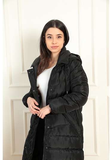 Modaplaza Kadın Çıtçıtlı Uzun Şişme Kaban 1781- K23mflx1781mntsiyah K23MFLX1781MNTSİYAH Siyah