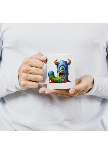 J Harfi Bardak, Sevimli Canavarlar Harflı Bardak Hediyesi Porselen Beyaz