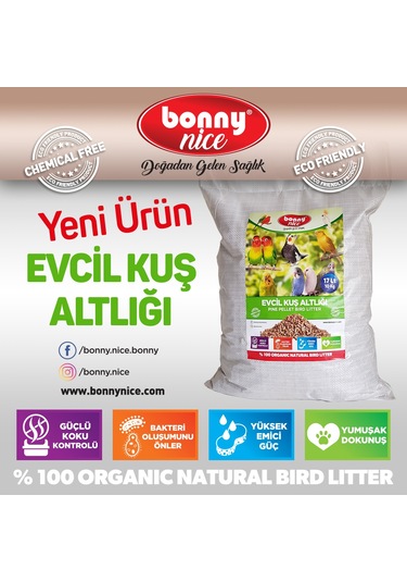 Bonny Nice Organik Çam Pelet Evcil Kuş Altlığı 10 Kg 17 l