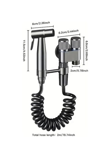 Fastbuy Koyu Gri B 304 Yüksek Basınçlı Paslanmaz Çelik El Tuvalet Temizleyici Kiti, Duvara Monte Edilebilir Çift Çıkış Elektr Koyu Gri