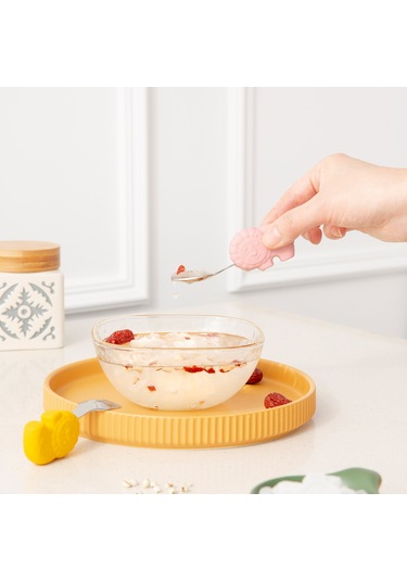 Teltree Çocuklar İçin Aslan Tutamaklı Paslanmaz Çelik Kaşık Ve Çatal Seti - Pembe Renk, Taşıma Kutusu Dahil Pembe