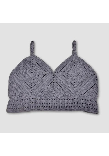 Uretti - Yıldız 7202 - El Örgüsü Crop Büstiyer Bikini Üstü Motif - Mavi